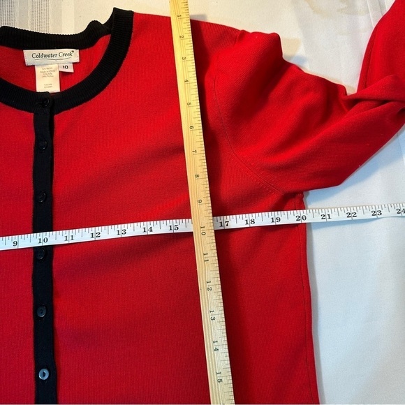 Coldwater Creek Christmas sweater cardigan size 10 red black bows ribbon Xmas - Picture 6 of 8